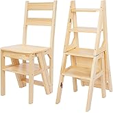 mosegor 4 Step Library Step Stool, Folding Step Ladder Chair, Solid Wood Folding Step Stool for Adults, Children's Step Stool