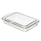 Amazon Basics Rectangular Glass-Safe, Casserole Baking Dishes, Set of 2, 3L and 1.5L, Clear