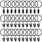 AvoDovA Anneaux de Rideaux avec Clips, 30 Pcs 32mm Clips de Rideau Anneaux Métal Antirouille, Anneaux Pinces Rideaux, Draperi