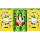 S2S Gaumata with Ganeshji Backdrop Cloth for Pooja Decoration Traditional, Background Decoration Cloth for Pooja Background C