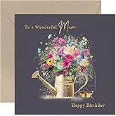 Old English Co. Female Happy Birthday Card for Mum - 'Wonderful Mum' Watering Can Birthday Card - Gold Foil Butterflies and C