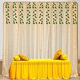 Party Propz Net Backdrop for Decoration with Warm Yellow Led Light (9m), Artificial Green Leaves -8 Pcs Haldi Decoration Item