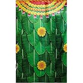 S2S Banana Leaf Backdrop Cloth for Pooja Decoration Traditional, Background Decoration Cloth for Pooja Background Curtain Clo