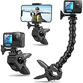 Jaws Flex Clamp Mount with Adjustable Gooseneck for with 4-7'' Smartphone, GoPro Hero 13 12 11, 10, 9, 8, 7, 6, 5, 4, Session