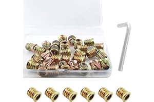 BokWin 30Pcs 5/16"-18 x15 mm Threaded Inserts Nuts Zinc Plated Furniture Screw-in Nut Carbon Steel Bolt Fastener Connector He