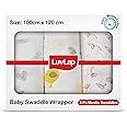 LuvLap 100% Cotton Muslin Baby Swaddle Set, Pack of 3, Size-120cm x 100cm (47"x39"), Hearts Birds Printed on White, 0-18 Mont