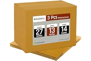 BUILDSKILL Pack of 3 | 5 Ply | 27"X13"X14" Cardboard Boxes for Packaging | Brown Corrugated Box for Packing | Shipping | Home