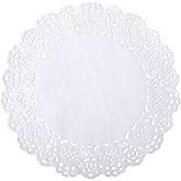 Sibba 150 Pcs White Lace Paper Doilies Tables Round Doilies Trays Dessert Liners Crafts Cup Cake Disposable Paper Placemats C