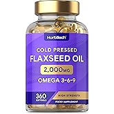 Flaxseed Oil Capsules 2000mg | 360 Count | Omega 3 6 9 with High Strength Alpha Linolenic Acid (ALA) | Cold Pressed Supplemen