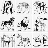 9 Pieces Animal Stencil Templates 8 Inch Reusable Animal Painting Stencil Bear Tiger Elephant Horse Lion Giraffe Zebra Rhino 