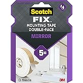 Scotch-Fix Ruban de Montage Double-Face pour Miroirs - 1 Rouleau, 19 mm x 5 m - Intérieur, Salles de Bain, Cuisines - Céramiq