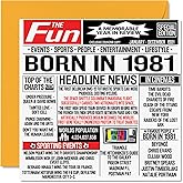 44th Birthday Cards for Men Women - Born In 1981 Newspaper - Happy 44 Birthday Card for Mum Dad Uncle Aunt Vintage Retro Back