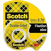 Scotch Le ruban Scotchdouble face-1 Rouleau 12,7mm x 6,3m sur dévidoir manuel-Ruban double face transparent, pour l'emballage