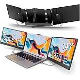 domyfan 14" Laptop Screen Extender, FHD 1080P IPS Triple Portable Monitor for Laptop, HDMI/USB-A/Type-C Plug and Play for Win