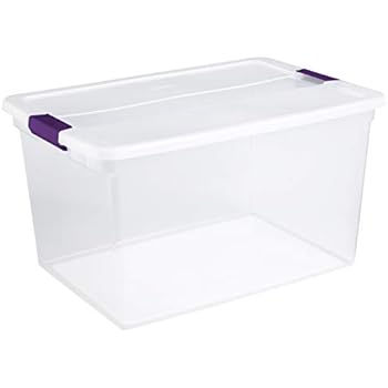 Sterilite 17571706 66 Quart/62 Liter ClearView Latch Box, Clear Lid & Base w/ Sweet Plum Latches, 6-Pack