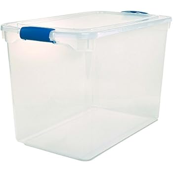 Homz Plastic Storage, Modular Stackable Storage Bins with Blue Latching Handles,112 Quart, Clear, Stackable, 2-Pack