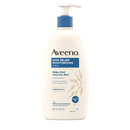 Aveeno Skin Relief 24-Hour Moisturizing Lotion for Sensitive Skin with Natural Shea Butter & Triple Oat Complex, Unscented Therapeutic Lotion for Extra Dry, Itchy Skin, 18 fl. oz