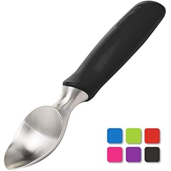 Professional Stainless Steel Ice Cream Scoop by BALCI - No-Thaw Hard Ice Cream Scoop - Dishwasher Safe - Non-Slip Rubber Grip Ice Cream Scooper Spade - Black