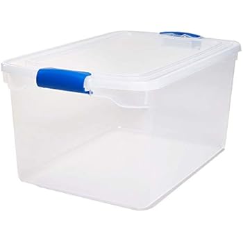 Homz Plastic Storage, Modular Stackable Storage Bins with Blue Latching Handles, 66 Quart, Clear, 2-Pack