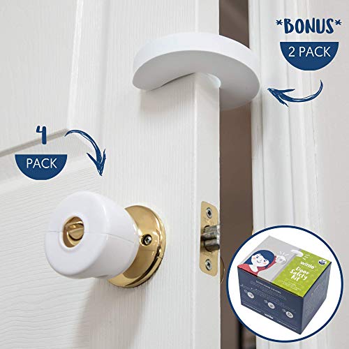 Wittle Door Knob Safety Cover – 4pk Plus Finger Pinch Guard – 2pk. Door Safety Kit for Kids, Toddler and Baby. Child…