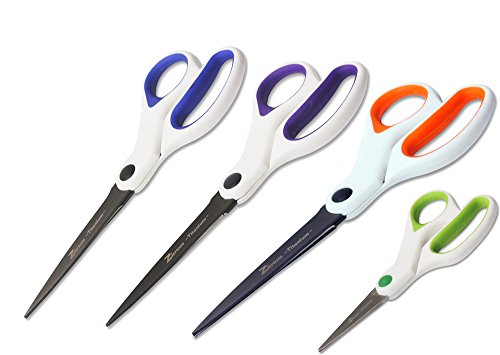 Titanium Scissors 4 Pack (3 8-inch and 1 5-inch) - All Purpose Ultra Sharp Blades for Cutting Paper Fabric and Plastic