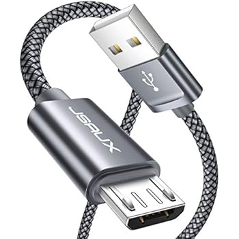 JSAUX Micro USB Cable Android, (2-Pack 6.6FT) Micro USB to USB A High Speed Sync Charger Nylon Braided Cord Compatible Samsung Galaxy S6 S7 Edge J7 Note 5,Kindle,LG,Xbox,PS4,Camera,Smartphones(Grey)