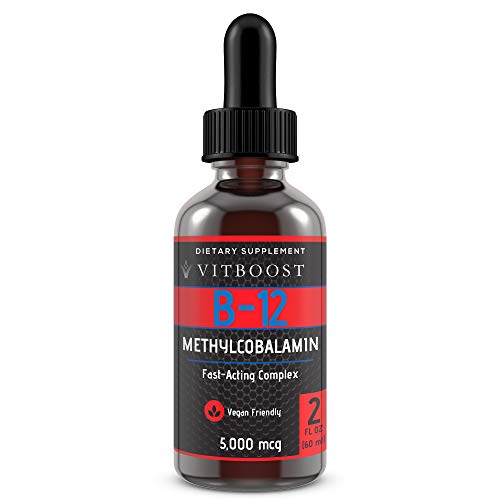 VitBoost Vegan Liquid B-12 – 5000 mcg Extra Strength Raspberry Flavored Vitamin B12 Methylcobalamin Supplement | Designed to Maximize Absorption & Energy | Gluten & GMO Free