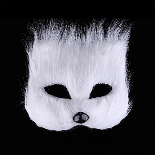 PENINSULA LOVE Furry Fox Mask Halloween Animal Mask Half Face Kabuki ...