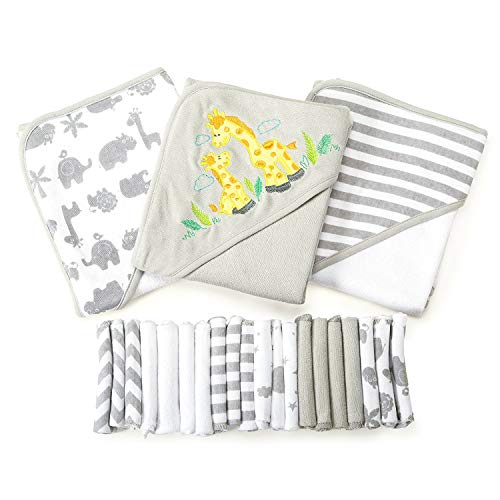 Spasilk Baby 23 Piece Bath Terry Hooded Towels and Washcloths for Newborns