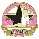 Crown Awards Level 4 Glitter Gymnastics Pin - Pink and Gold Gymnastics Lapel Pins