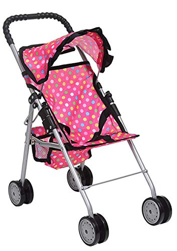 Exquisite Buggy, My First Doll Stroller Pink & Off-White with Basket in The Bottom (Polka Dot)