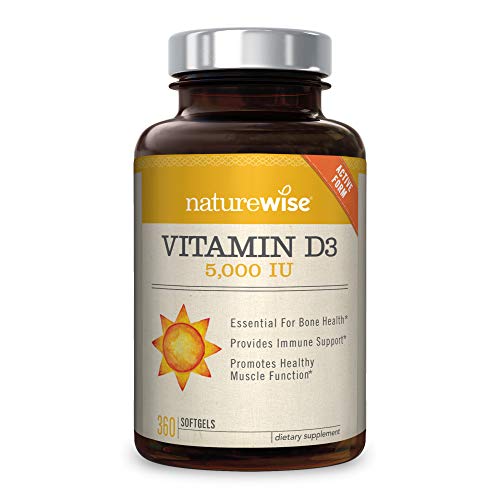 NatureWise Vitamin D3 5,000 IU for Healthy Muscle Function, Bone Health and Immune Support, Non-GMO in Cold-Pressed Organic Olive Oil,Gluten-Free, 1-year supply, 360 count