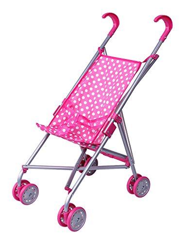 Precious Toys Pink & White Polka Dots Foldable Doll Stroller with swivel wheels