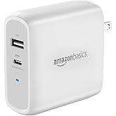 Amazon Basics 68W Two-Port GaN Wall Charger with 1 USB-C (60W) & 1 USB-A Ports (18W) with PD for Laptops, Tablets & Phones (i