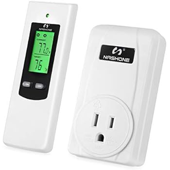 Nashone Wireless Temperature Controller,Electric Thermostat with Remote Control Built in Temp Sensor 3 Prong Plug LCD Display Heating Cooling Mode(wirelss thermostat)