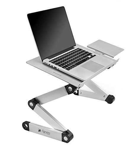 Portable Adjustable Aluminum Laptop Desk/Stand/Table Vented w/CPU Fans & Extra Large Mouse Pad Side Mount-Notebook-MacBook-Light Weight Ergonomic TV Bed Lap Tray Stand Up/Sitting-Silver