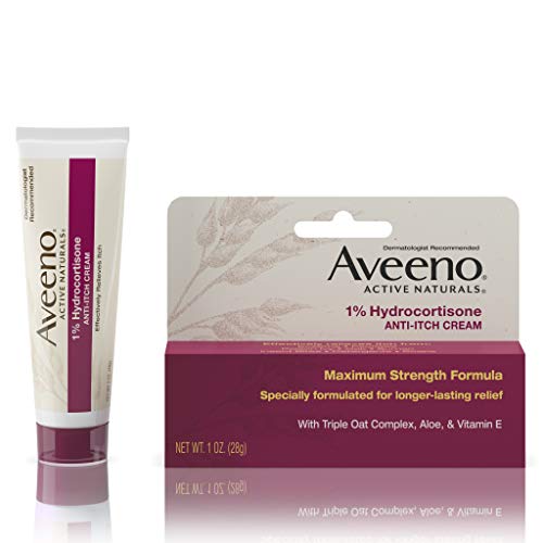 Aveeno Maximum Strength 1% Hydrocortisone Anti-Itch Cream with Pure Oat Essence, Triple Oat complex, Aloe & Vitamin E, For Itch, Rash & Redness Relief, 1 oz