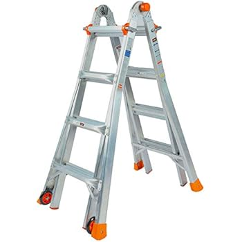 QOMOTOP Multi-Use Ladder,17-Foot, 300-Pound Duty Rating, Two Wheels, Extension Ladder, Embedded Buckle, Non-Slip Design, Aluminium Alloy Texture, Easy to Operate