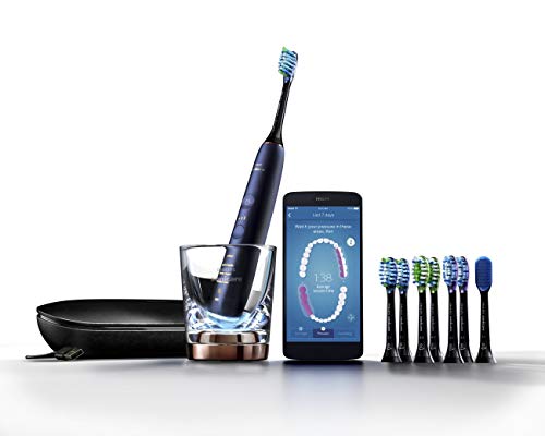 Philips Sonicare DiamondClean Smart Electric, Rechargeable toothbrush for Complete Oral Care, with Charging Travel Case, 5 modes, and 8 Brush Heads  – 9700 Series, Lunar Blue, HX9957/51