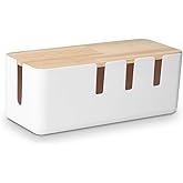 Cable Management Box by Baskiss, 12x5x4.5 inches, Wood Lid, Cord Organizer for Desk TV Computer USB Hub System to Cover and H