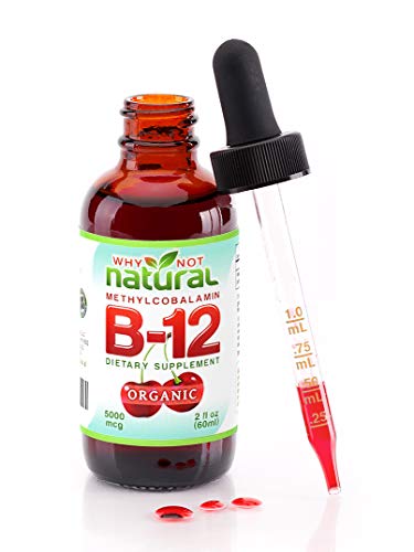 Organic Vitamin B12 - Extra Strength 60 x 5000mcg Liquid Drops (Methylcobalamin), w/Natural Cherry Flavor | Designed to Maximize Absorption & Energy | Vegan, Gluten & GMO-Free