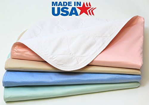 4 PACK - 34x36 Waterproof Reusable Incontinence Underpads/Washable Incontinence Bed Pads - Green, Tan, Pink and Blue - Great for adults, kids and pets