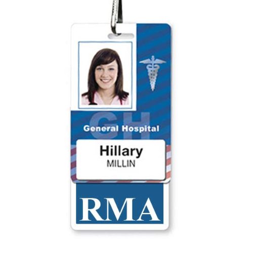 RMA Badge Buddy - Heavy Duty Vertical Badge Buddies for Registered Medical Assistants - Spill & Tear Proof Cards - 2 Sided USA Printed Quick Role Identifier ID Tag Backer by Specialist ID