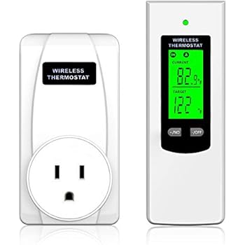 Wireless Programmable Thermostat Plug, Hycency Automatic Heating & Cooling Outlet Thermostat Wireless Temperature Controller Built in Temp Sensor with Remote Control LCD Display (1 Pcs)