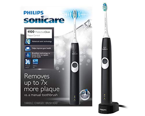 Philips Sonicare ProtectiveClean 4100 Plaque Control, Rechargeable electric toothbrush with pressure sensor, Black White HX6810/50