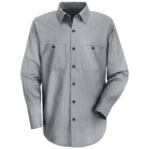 Red Kap Men's Industrial Stripe Work Shirt, Charcoal with Blue/White Stripe,  Long Sleeve X-Large