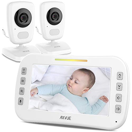 Axvue Video Baby Monitor, Comfortable Slim Design Handheld Enclosure, 5.0″ Screen Monitor & 2 Camera, Range up to 1000ft, 8 Hour Battery Life, 2-Way Talk, Night Vision, Temperature Monitor, No WiFi.