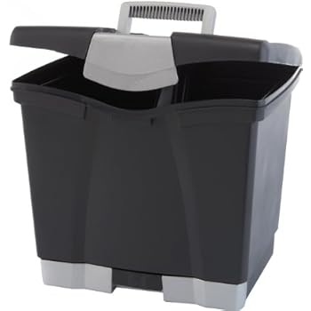 Storex Portable File Storage Box with Drawer Tray, Latch Lid, Letter Size, Black (61523U01C)