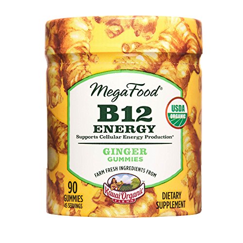 MegaFood - B12 Energy Gummies, Supports Energy Levels with Methylated Vitamin B12 and Organic Ginger, Vegan, Gluten-Free, Non-GMO, Ginger, 90 Gummies