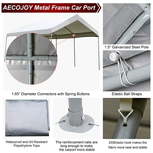 AECOJOY 10'X20' Carport Heavy Duty Car Port Canopy Tent Durable 220g ...